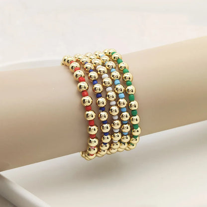 Copper Ig Style Color Block Beaded Knitting Bracelets