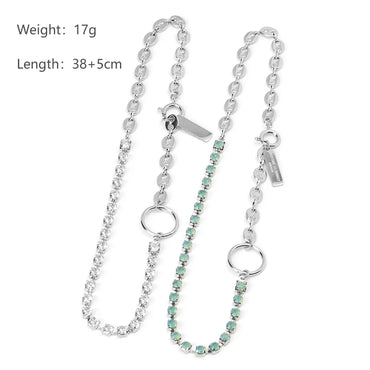 Wholesale IG Style Geometric 304 Stainless Steel Plating Inlay Rhinestones Necklace