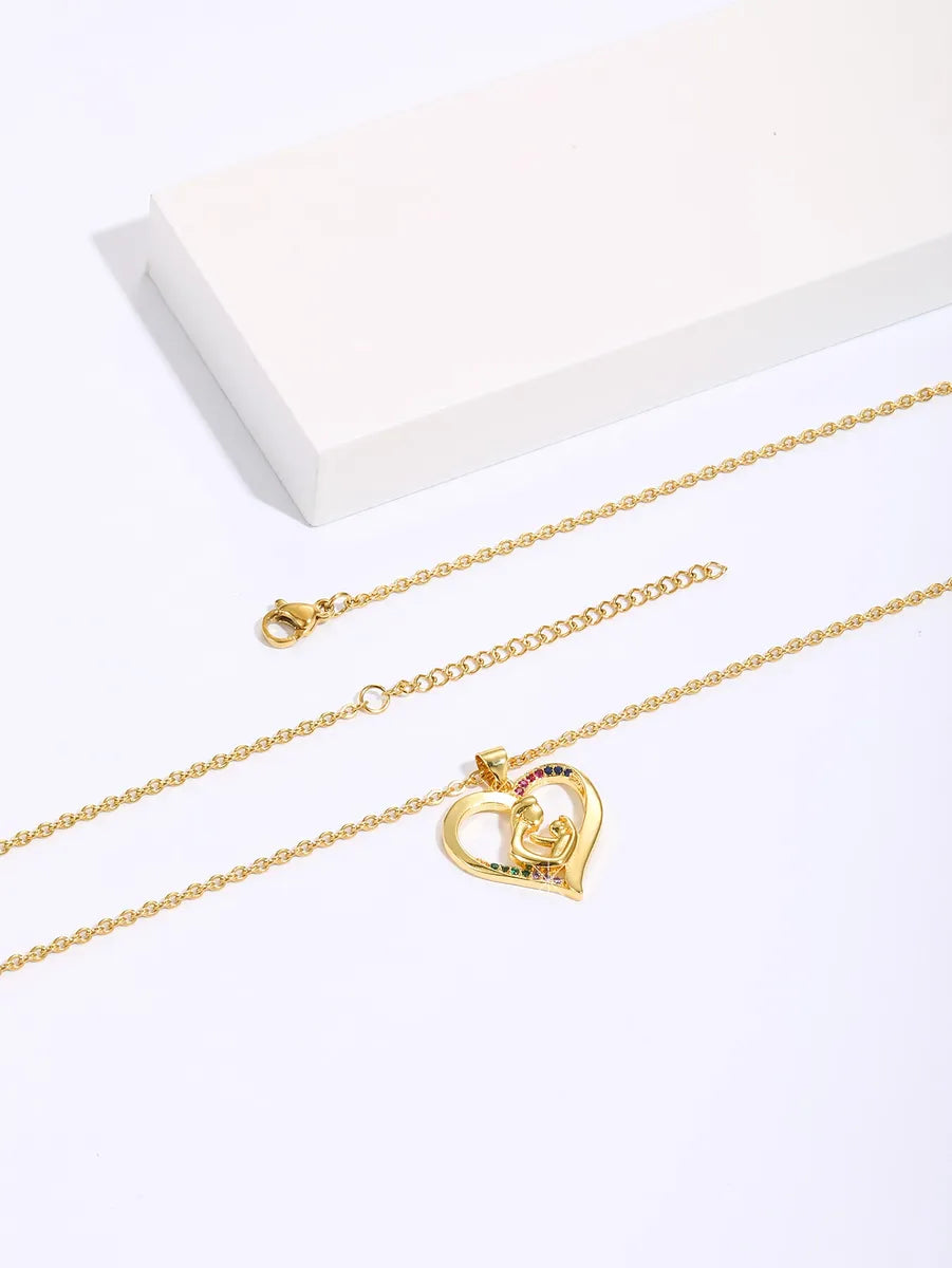 Copper Ig Style Human Heart Shape Plating Hollow Out Inlay Zircon Pendant Necklace