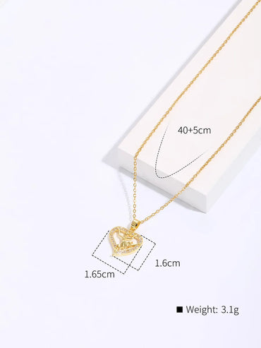 Copper Ig Style Human Heart Shape Plating Hollow Out Inlay Zircon Pendant Necklace