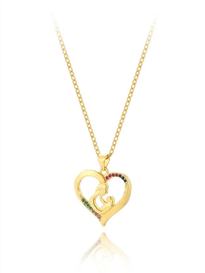 Copper Ig Style Human Heart Shape Plating Hollow Out Inlay Zircon Pendant Necklace