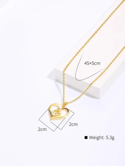 Copper Ig Style Human Heart Shape Plating Hollow Out Inlay Zircon Pendant Necklace