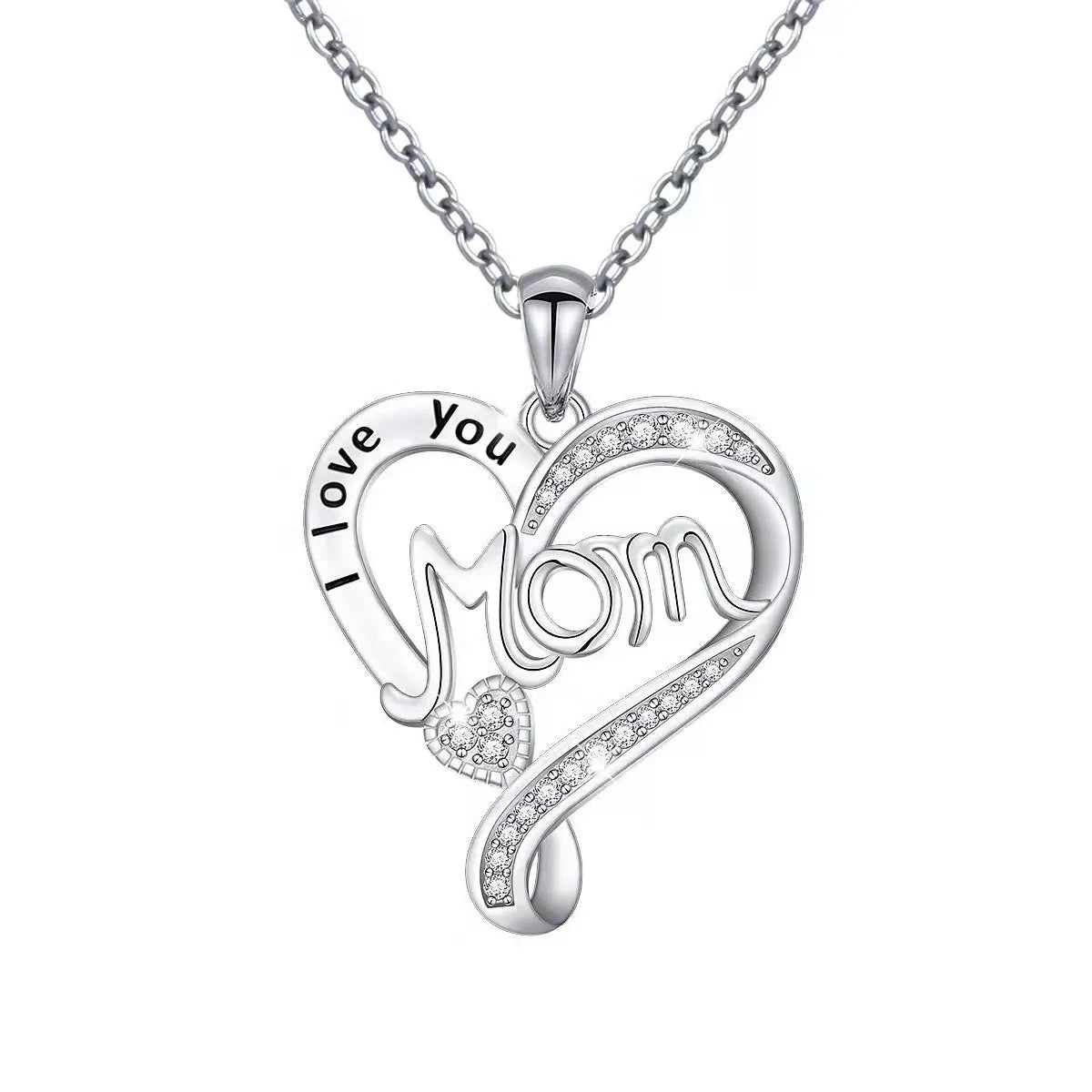 Copper IG Style MAMA Sweet Letter Heart Shape Plating Hollow Out Inlay Zircon Pendant Necklace