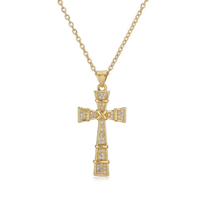 Copper IG Style Modern Style Inlay Cross Zircon Pendant Necklace