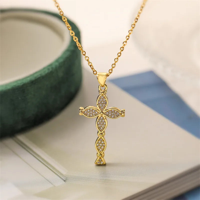 Copper IG Style Modern Style Inlay Cross Zircon Pendant Necklace