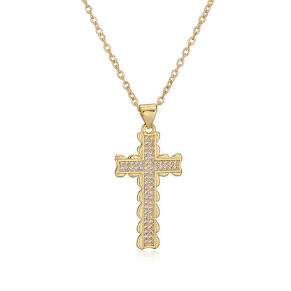 Copper IG Style Modern Style Inlay Cross Zircon Pendant Necklace