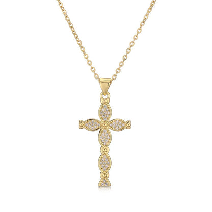 Copper IG Style Modern Style Inlay Cross Zircon Pendant Necklace