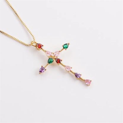 Copper IG Style Modern Style Inlay Cross Zircon Pendant Necklace