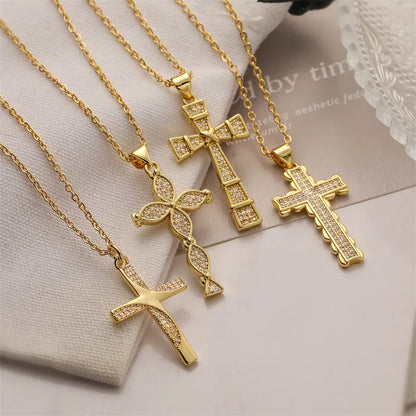 Copper IG Style Modern Style Inlay Cross Zircon Pendant Necklace