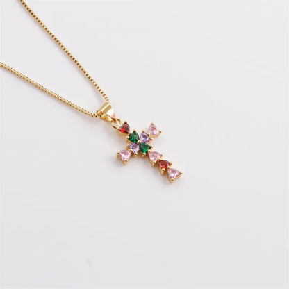 Copper IG Style Modern Style Inlay Cross Zircon Pendant Necklace