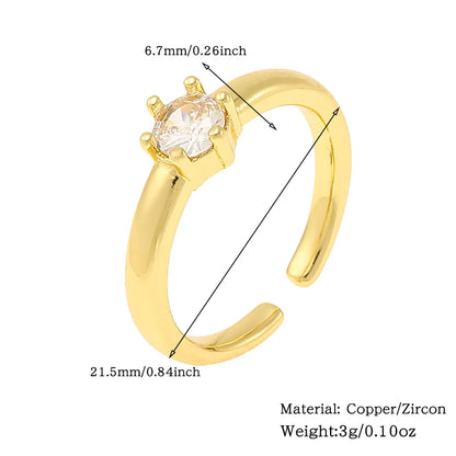 Copper IG Style Shiny Plating Inlay Geometric Cross Zircon Open Rings