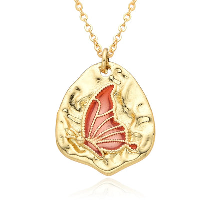 Copper IG Style Simple Style Butterfly Enamel Plating Inlay Zircon Pendant Necklace