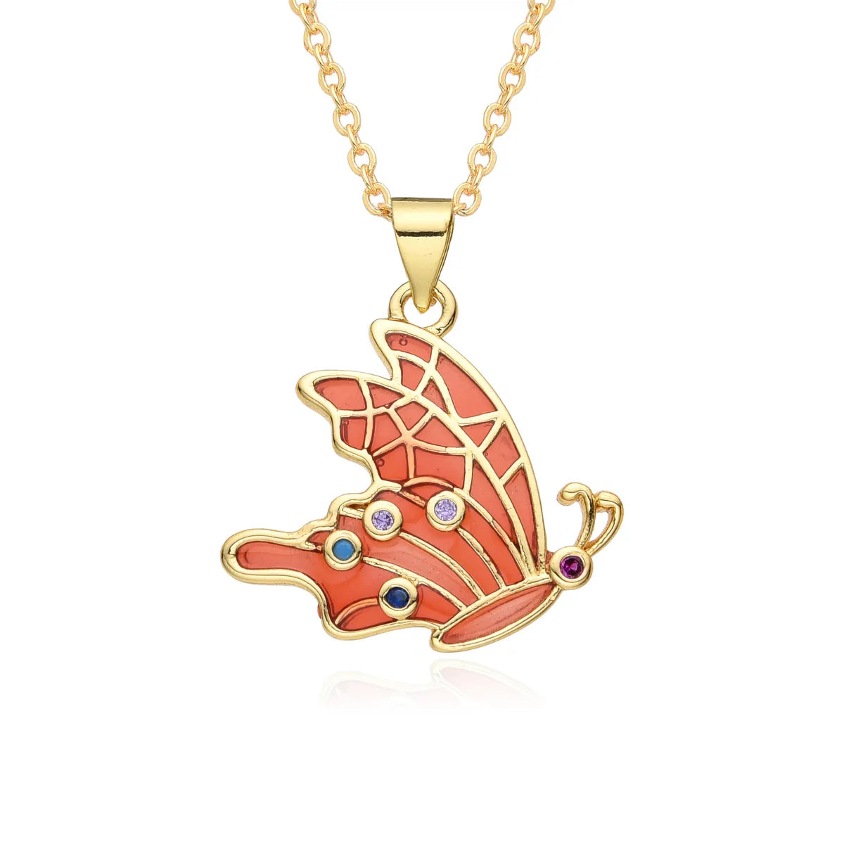 Copper IG Style Simple Style Butterfly Enamel Plating Inlay Zircon Pendant Necklace