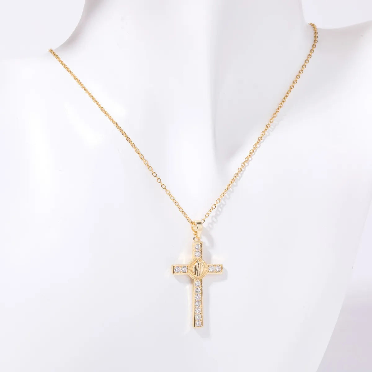 Copper IG Style Simple Style Cross Plating Inlay Rhinestones Pendant Necklace