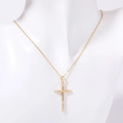 Copper IG Style Simple Style Cross Plating Inlay Rhinestones Pendant Necklace