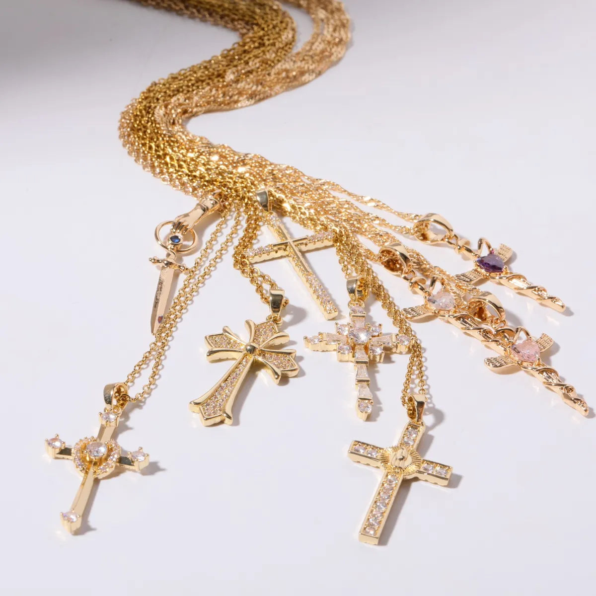 Copper IG Style Simple Style Cross Plating Inlay Rhinestones Pendant Necklace