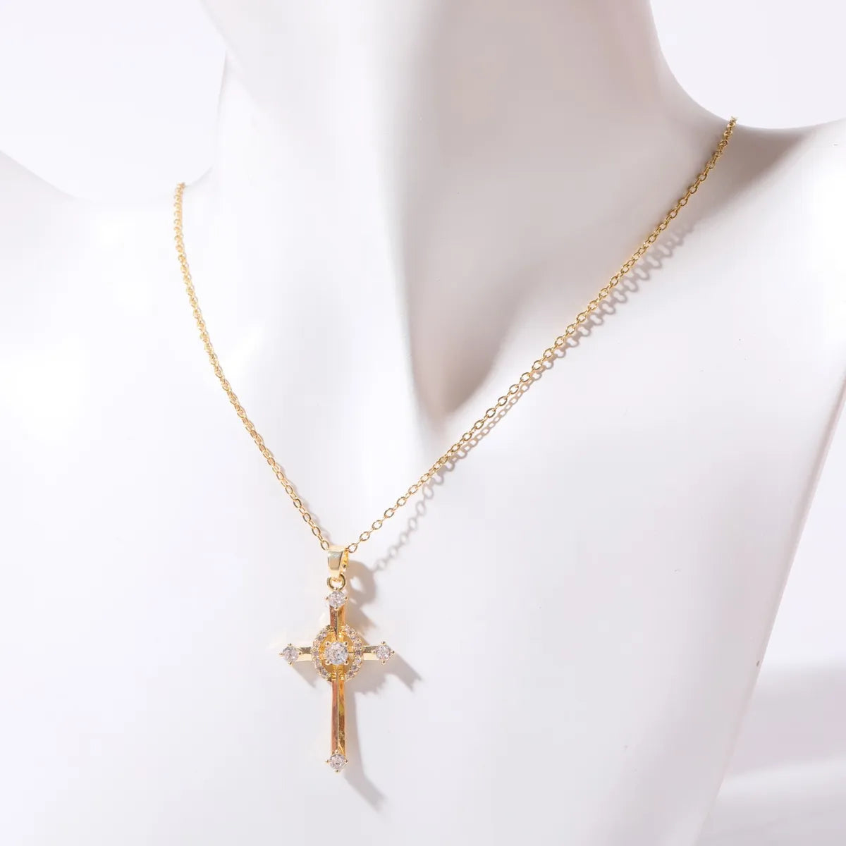 Copper IG Style Simple Style Cross Plating Inlay Rhinestones Pendant Necklace