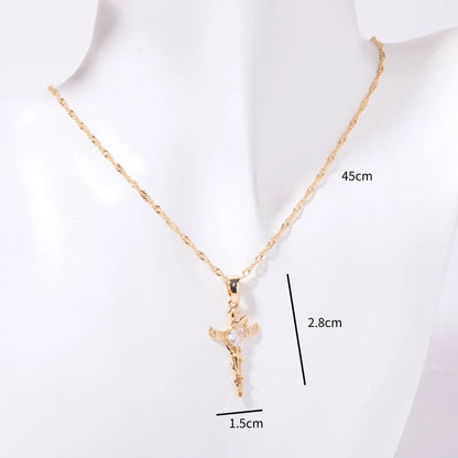 Copper IG Style Simple Style Cross Plating Inlay Rhinestones Pendant Necklace