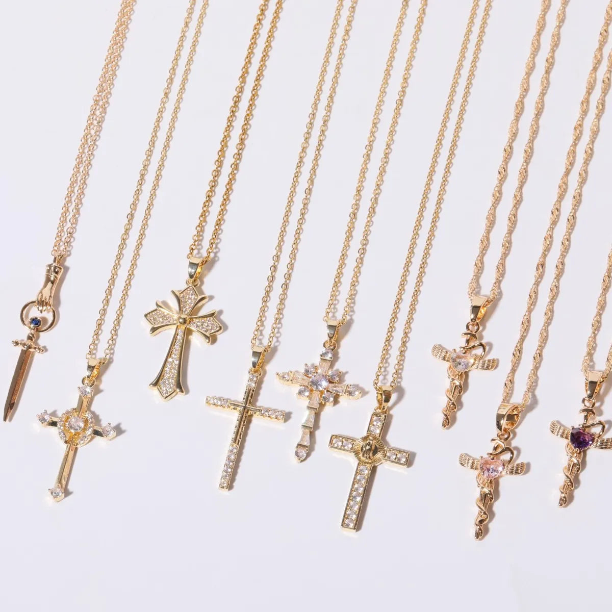 Copper IG Style Simple Style Cross Plating Inlay Rhinestones Pendant Necklace