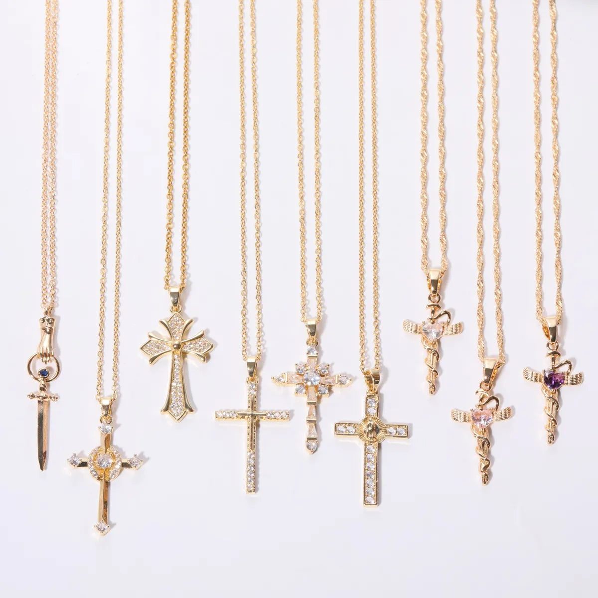 Copper IG Style Simple Style Cross Plating Inlay Rhinestones Pendant Necklace