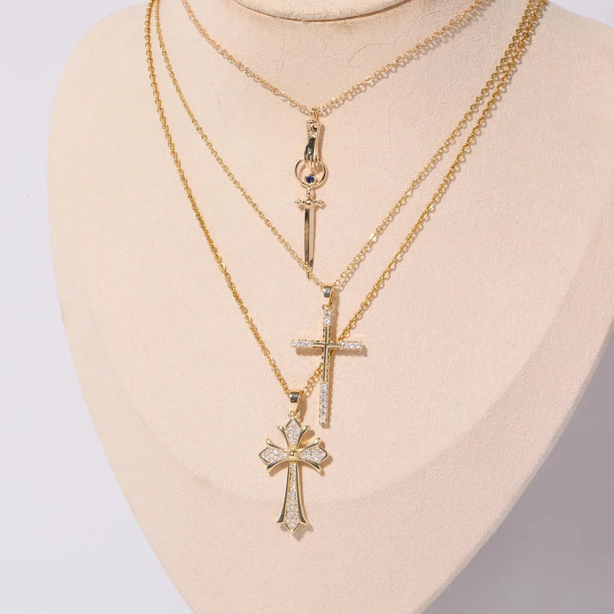 Copper IG Style Simple Style Cross Plating Inlay Rhinestones Pendant Necklace