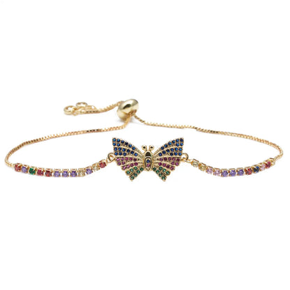 Copper IG Style Simple Style Enamel Inlay Butterfly Zircon Bracelets