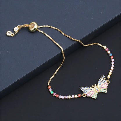 Copper IG Style Simple Style Enamel Inlay Butterfly Zircon Bracelets