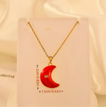 Copper IG Style Simple Style Moon Enamel Inlay Zircon Pendant Necklace