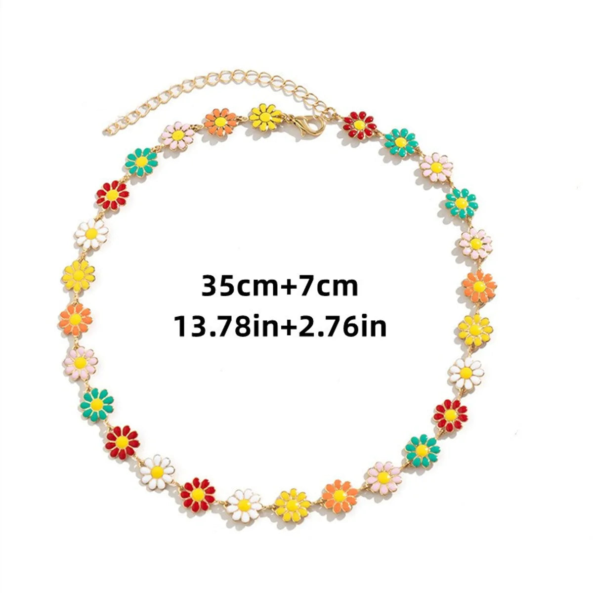 Copper IG Style Sweet Enamel Flower Bracelets Necklace