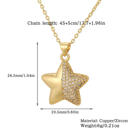 Copper Inlay Animal Star Pearl Zircon Pendant Necklace