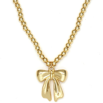 Copper Inlay Bow Knot Rhinestones Pendant Necklace