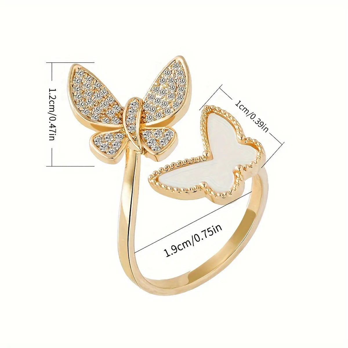 Copper Inlay Butterfly Zircon Open Rings