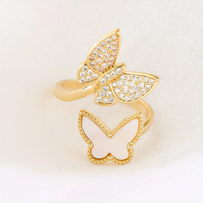 Copper Inlay Butterfly Zircon Open Rings