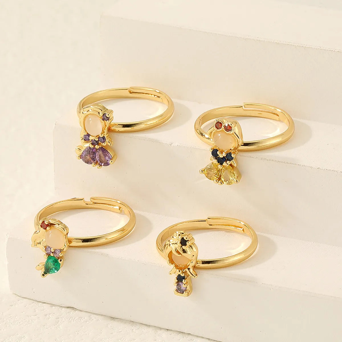 Copper Inlay Cartoon Character Zircon Open Rings