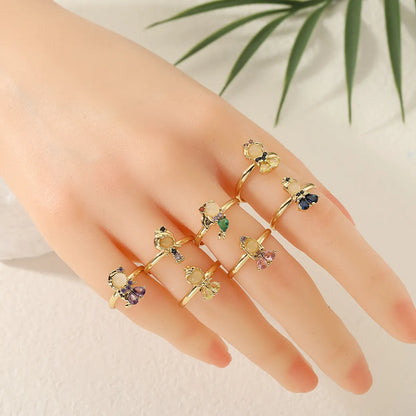 Copper Inlay Cartoon Character Zircon Open Rings