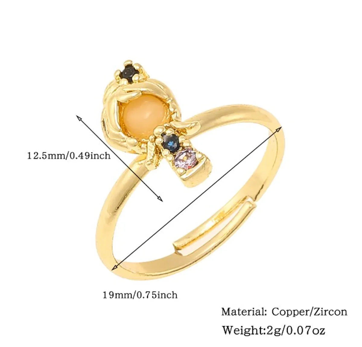 Copper Inlay Cartoon Character Zircon Open Rings