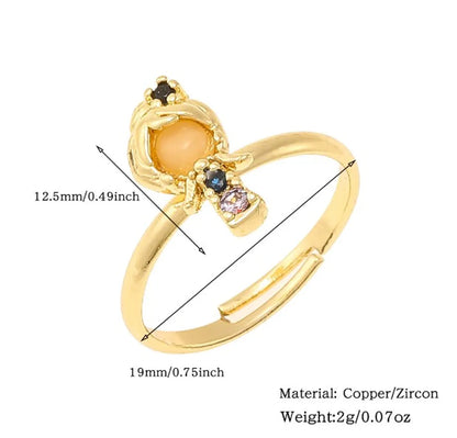 Copper Inlay Cartoon Character Zircon Open Rings