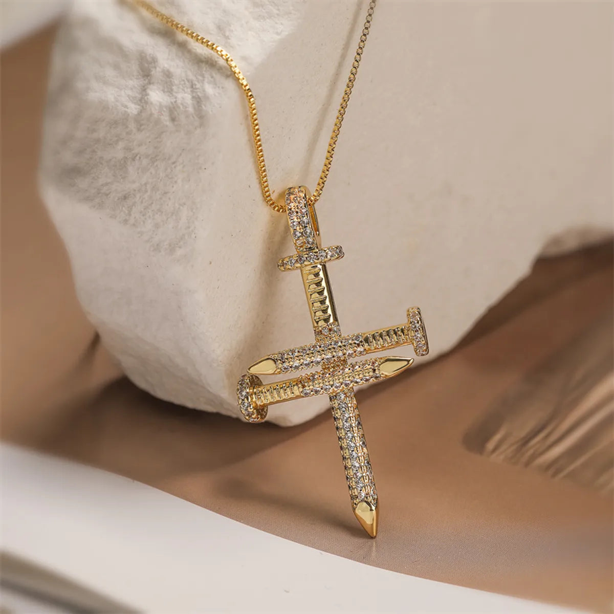 Copper Inlay Cross Butterfly Zircon Pendant Necklace