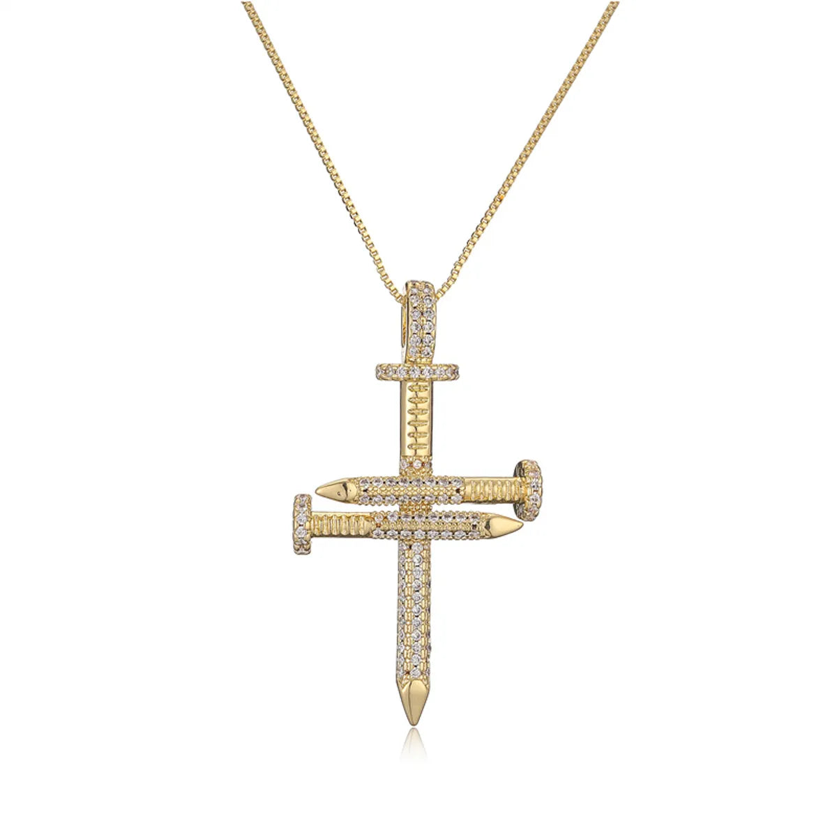 Copper Inlay Cross Butterfly Zircon Pendant Necklace