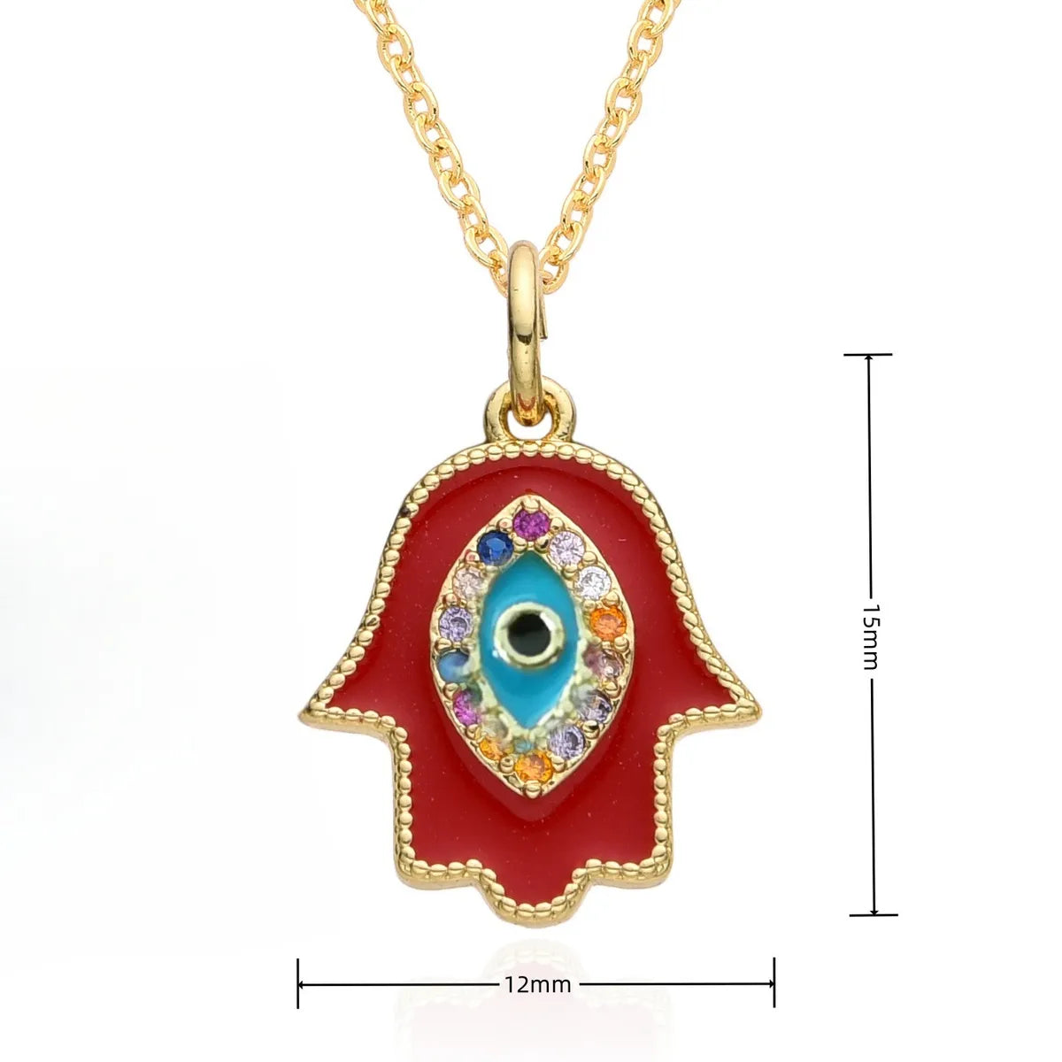 Copper Inlay Devil'S Eye Palm Zircon Pendant Necklace