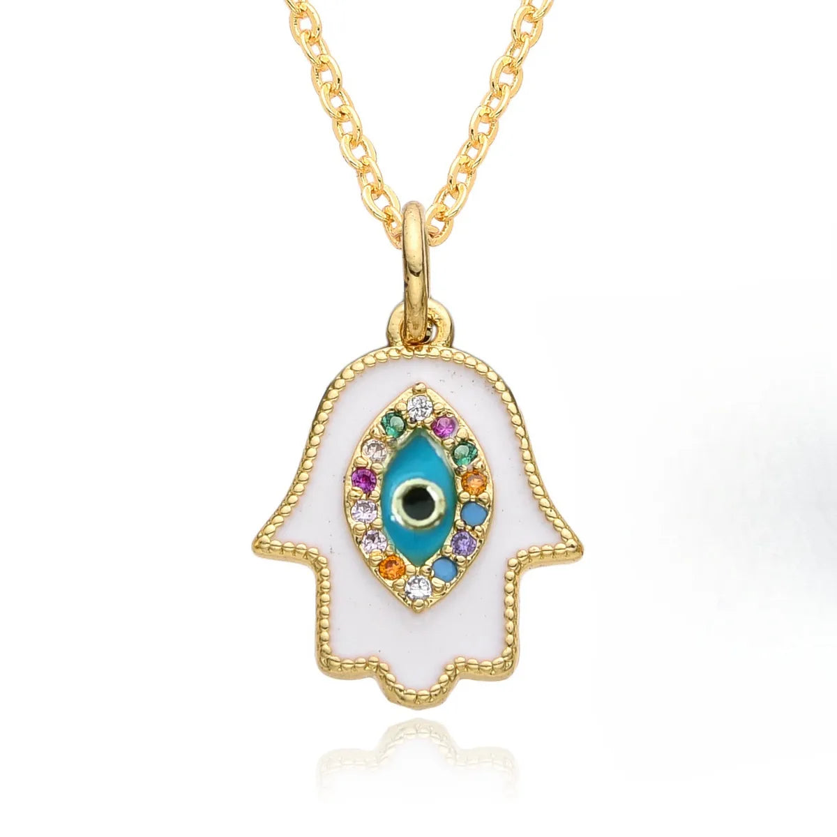 Copper Inlay Devil'S Eye Palm Zircon Pendant Necklace