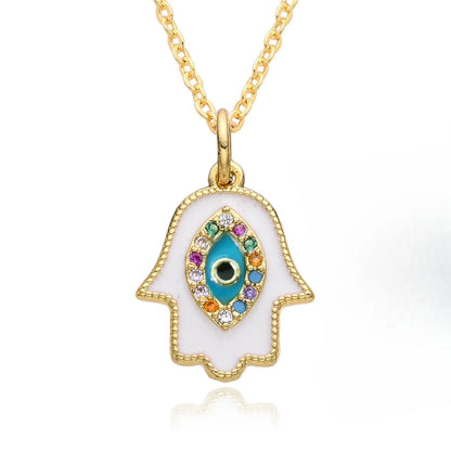 Copper Inlay Devil'S Eye Palm Zircon Pendant Necklace