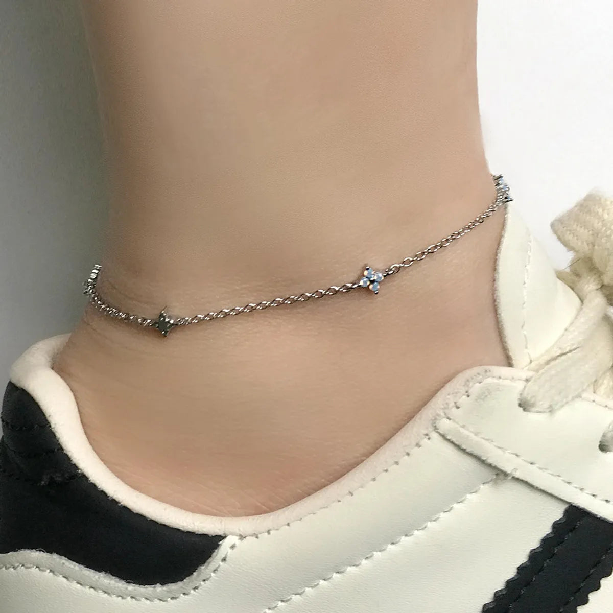 Copper Inlay Flower Petal Zircon Anklet Necklace