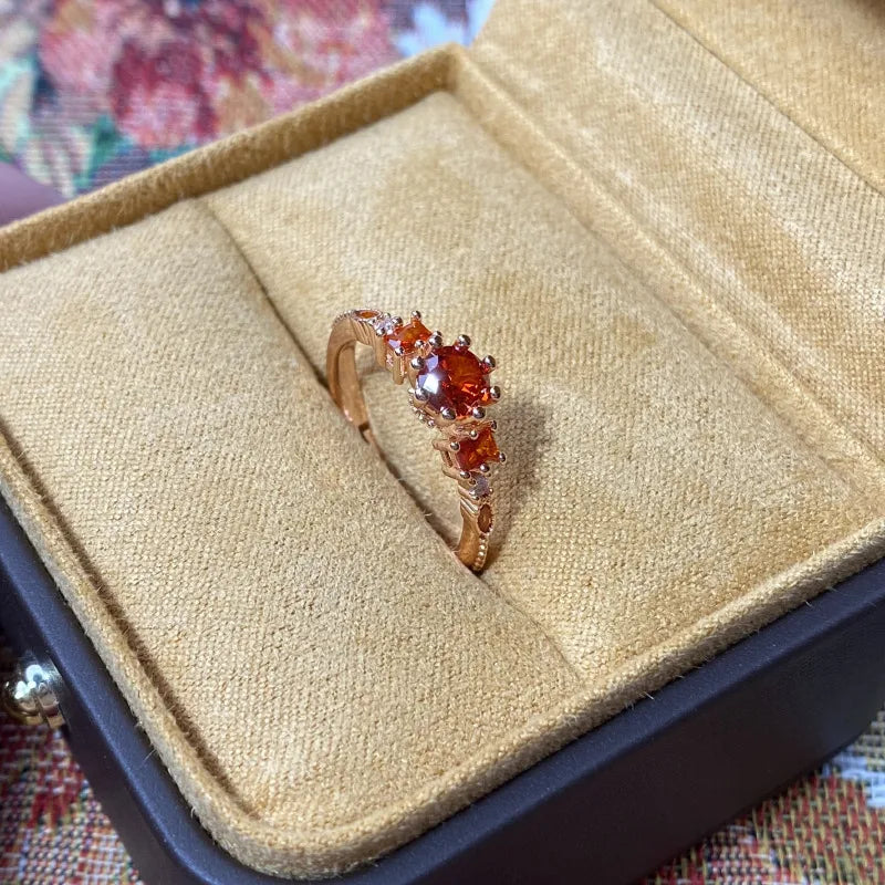 Copper Inlay Geometric Zircon Adjustable Ring