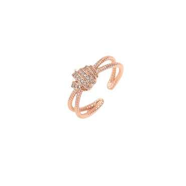 Copper Inlay Geometric Zircon Open Rings