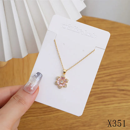 Copper Inlay Heart Shape Flower Rhinestones Pendant Necklace