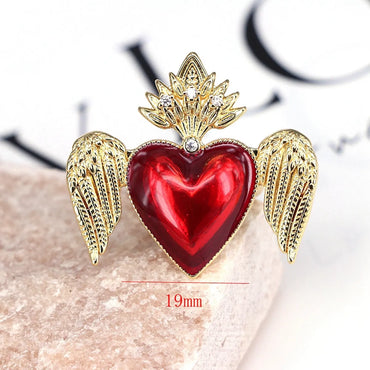 Copper Inlay Heart Shape Wings Zircon Open Rings