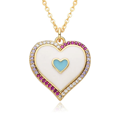 Copper Inlay Heart Shape Zircon Pendant Necklace