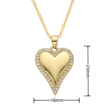 Copper Inlay Heart Shape Zircon Pendant Necklace