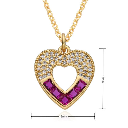 Copper Inlay Heart Shape Zircon Pendant Necklace